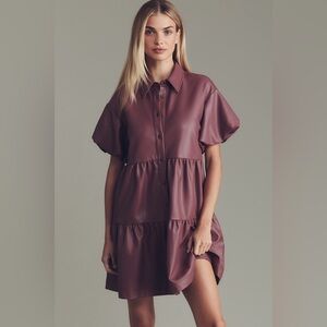 Anthropologie - The Bettina Faux-Leather Mini Shirt Dress